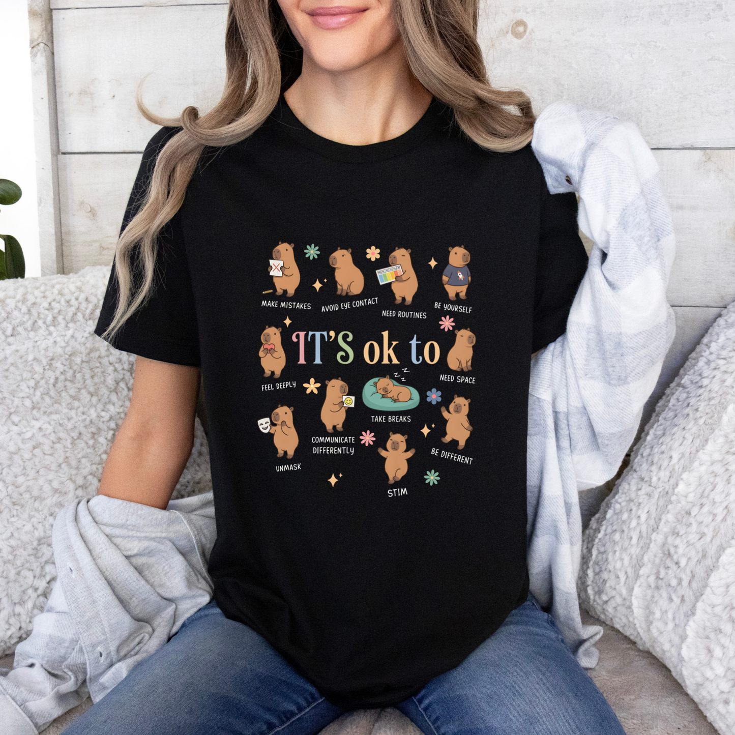 🌸 Cute Capybara Positive Vibes T-Shirt🐻 ✨