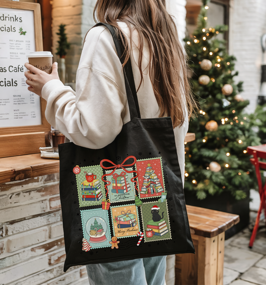 📬 Bookish Christmas Postcards ✨ Tote Bag 100% Organic Cotton