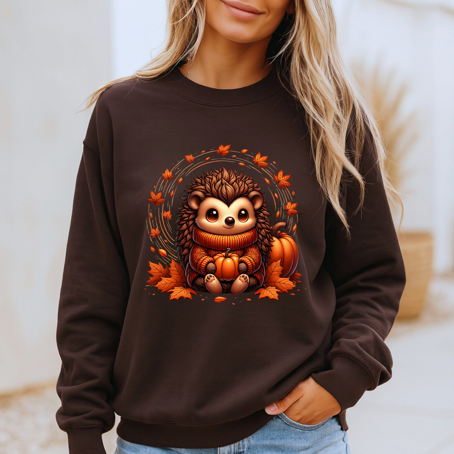 🎃🦔 Cute Cozy Hedgehog Fall 🍂Cotton Sweatshirt