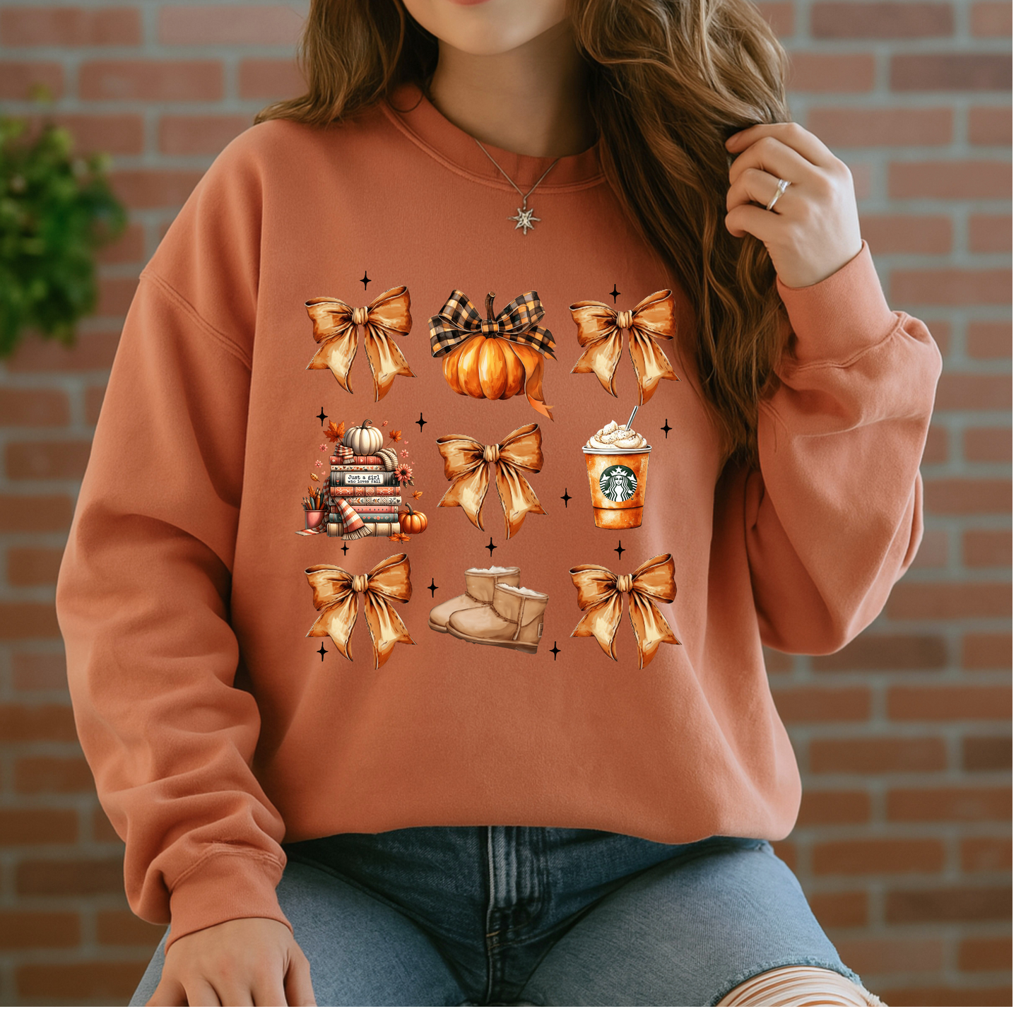 🎀🍂 Cozy Fall Bows Sweatshirt 🎃☕ Cotton Sweatshirt