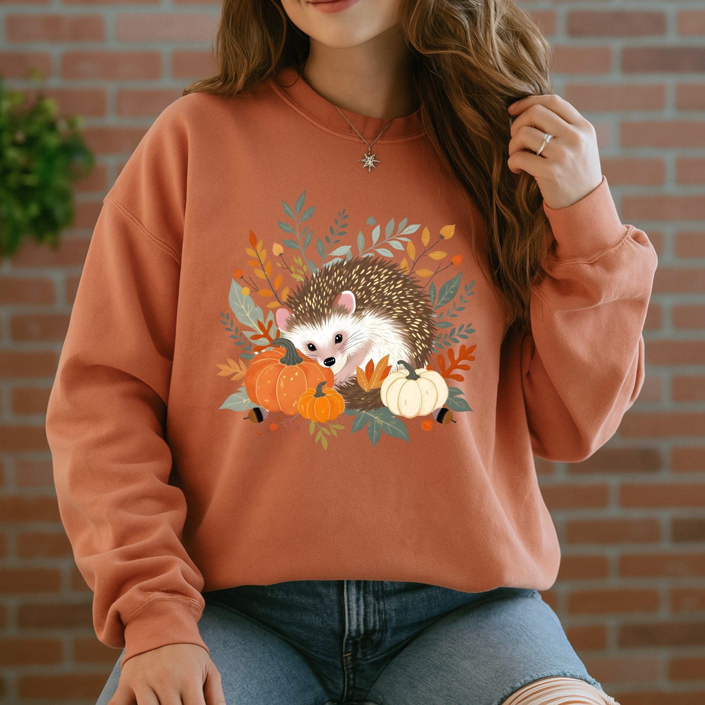 🍂 Forest Hedgehog Fall Vibes 🧡Cotton Sweatshirt