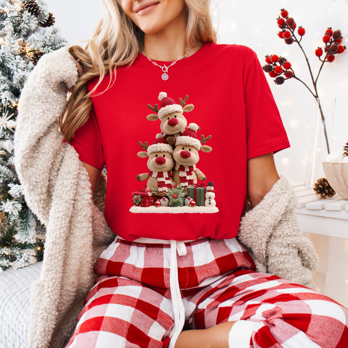 🦌✨ Cozy Reindeer Stack ✨🦌 100% Organic Cotton T-Shirt