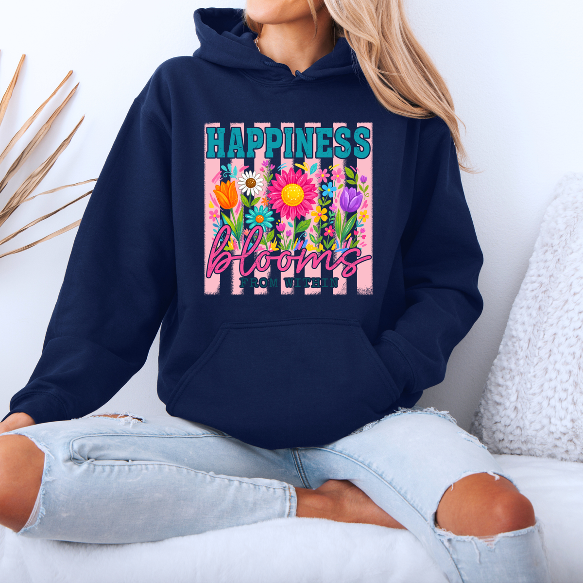 🌸✨ Happiness Blooms From Within Cozy Hoodie 🌼💖🌷