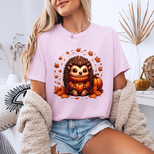 🧡 Autumn Vibes Hedgehog Tee 🍁🎃☕ 100% Organic cotton