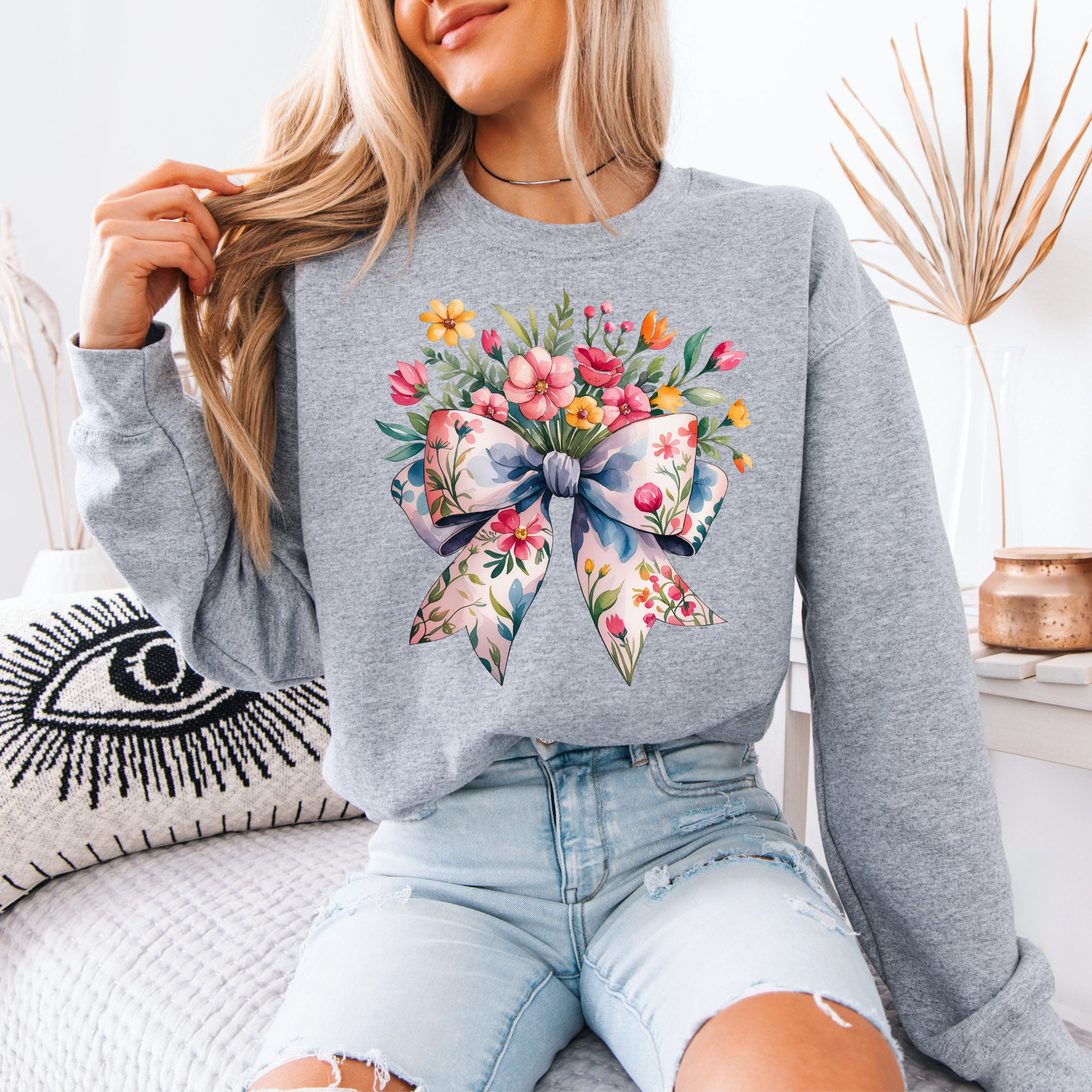 Spring Bow Cotton Sweatshirt