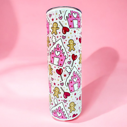 🍪 Pink Gingerbread House 20oz Tumbler💖