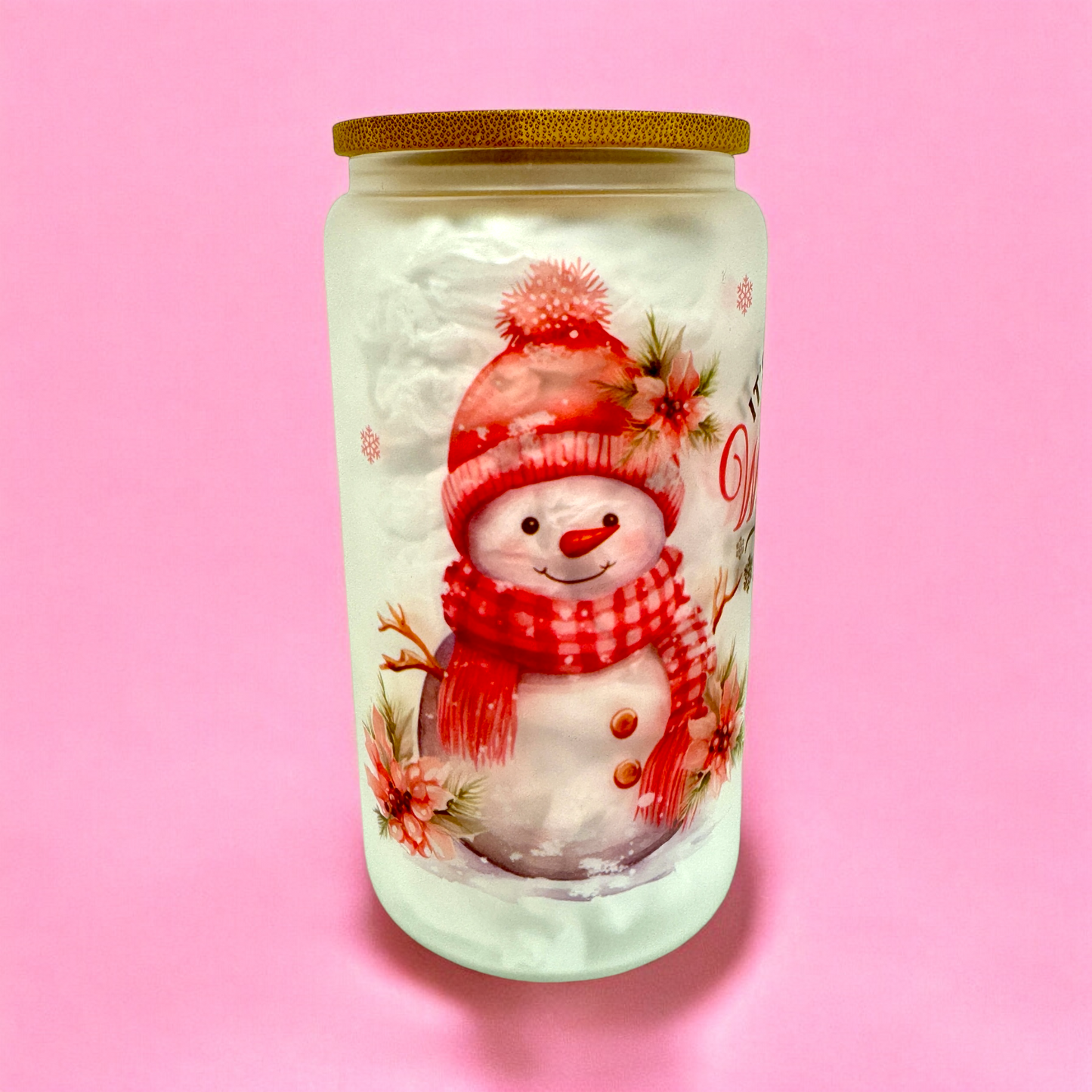 ❄️ It’s the Most Wonderful Time of the Year – 16oz Frosted Glass Cup✨