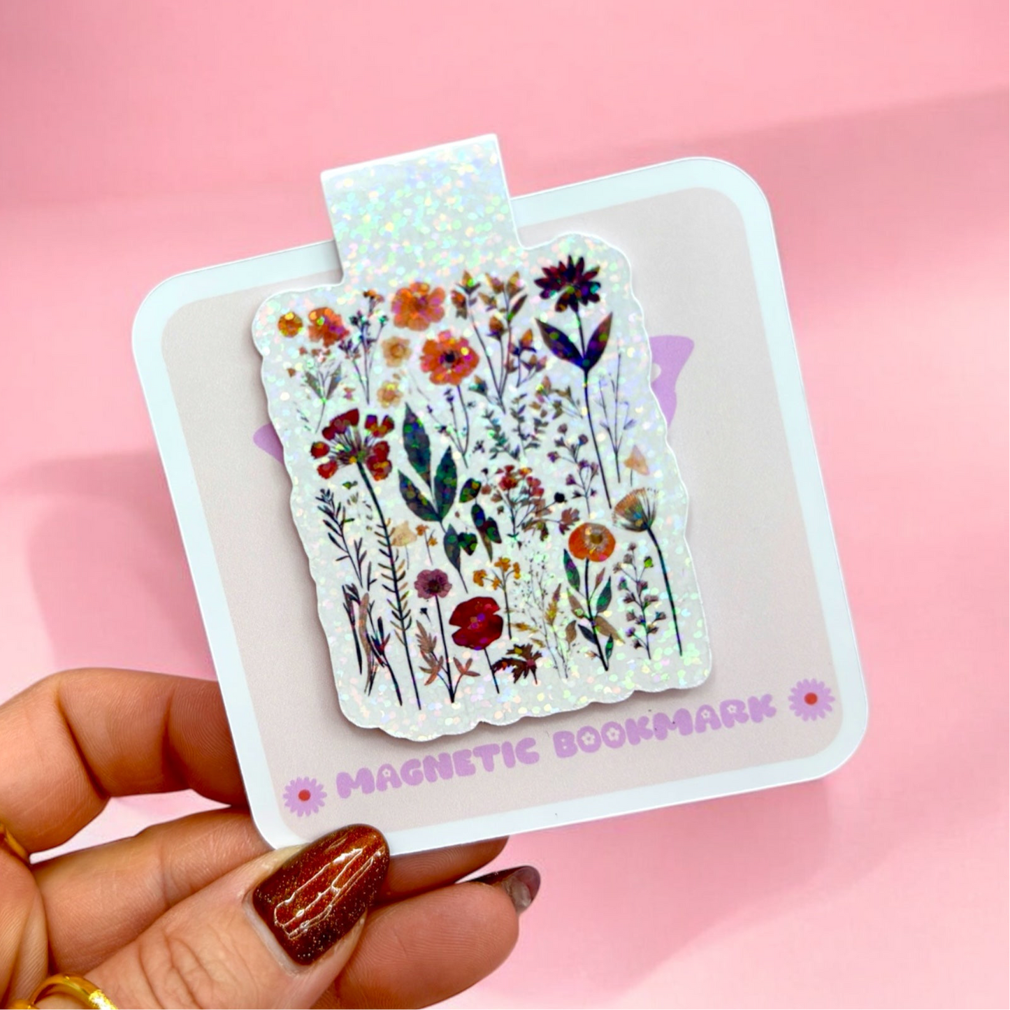 🌸Holographic Wildflower Magnetic Bookmark✨
