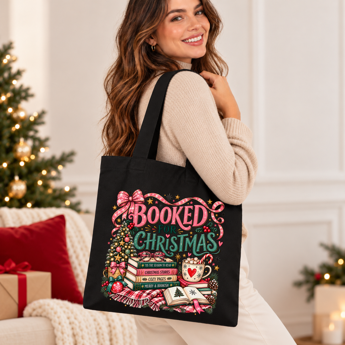 Booked for a Cosy Christmas 🎀📚 Christmas Tote Bag