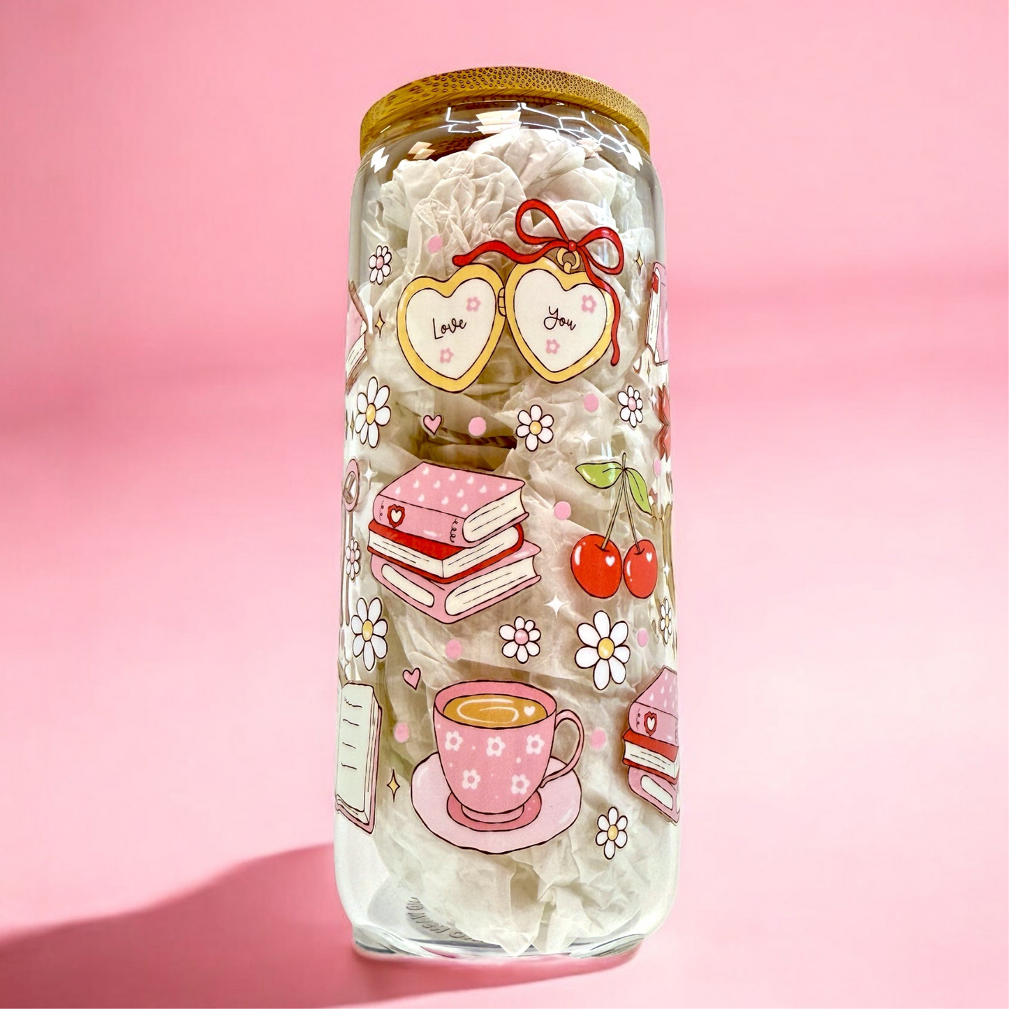 “Sweet Chapters” 20oz Glass Cup 📚🍒💖