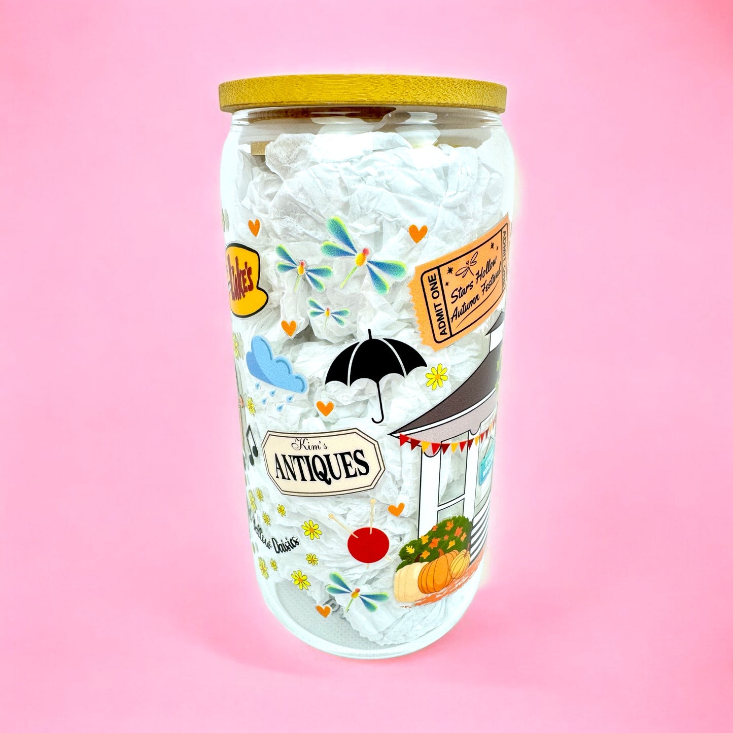 ☕ Gilmore Girl 16oz Glass Can with Bamboo Lid & Straw 🍁✨