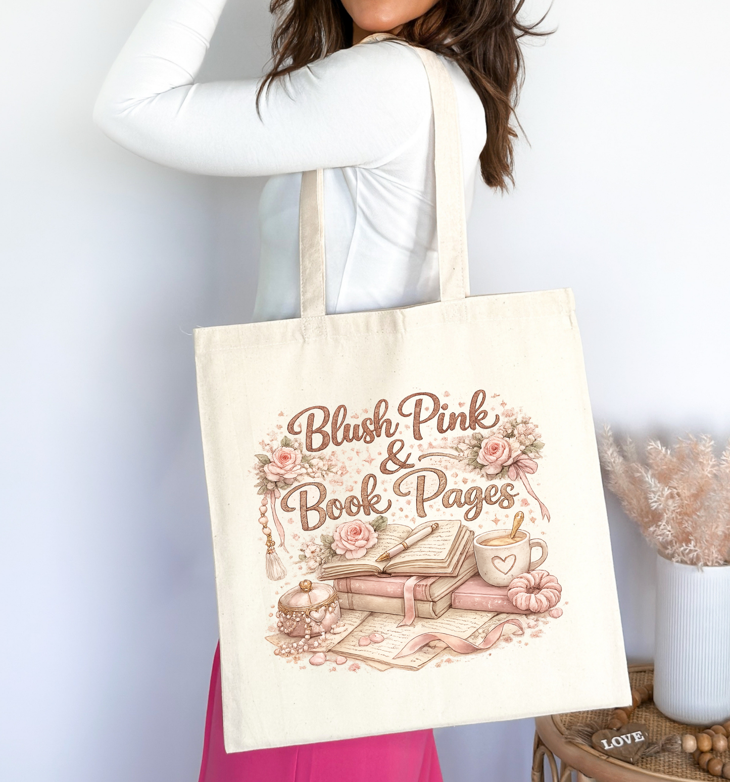 🌸 Blush Pink Book Tote