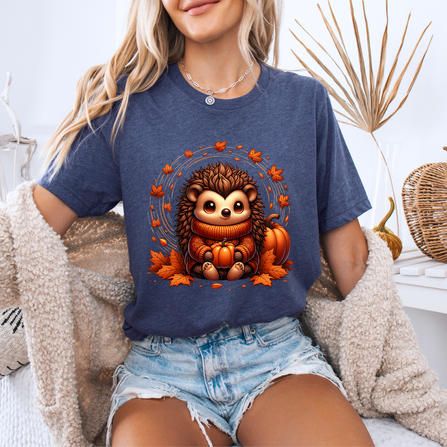 🧡 Autumn Vibes Hedgehog Tee 🍁🎃☕ 100% Organic cotton
