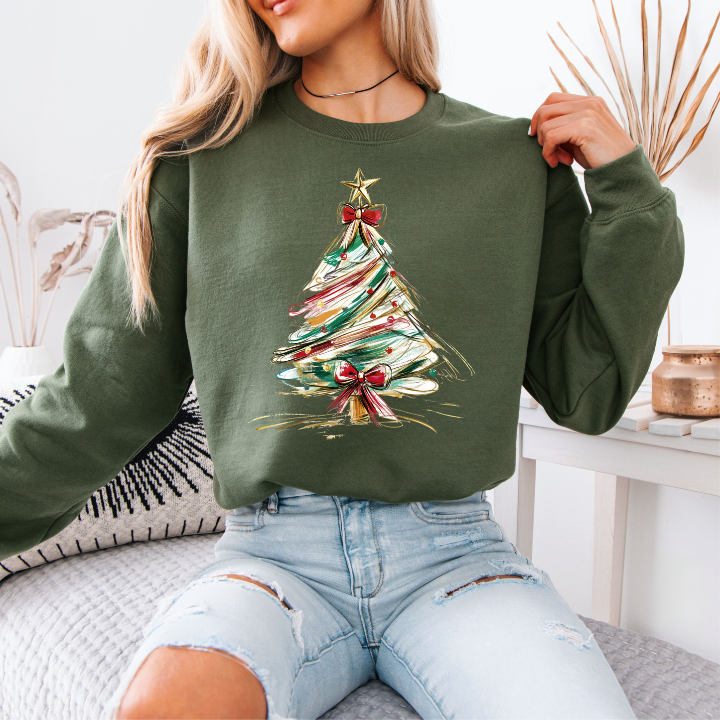 🌟 Golden Brush Christmas Tree 🎄 Organic Cotton Sweatshirt