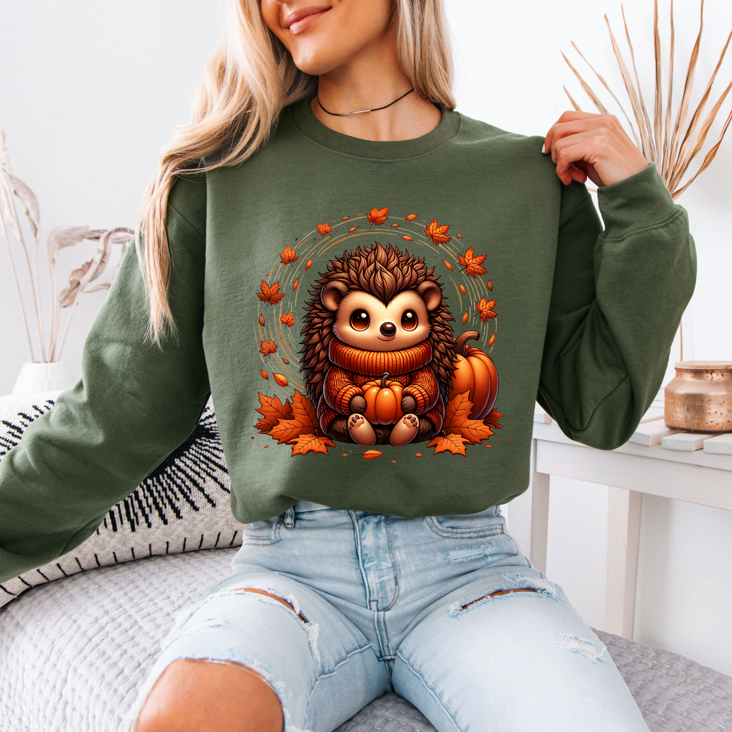 🎃🦔 Cute Cozy Hedgehog Fall 🍂Cotton Sweatshirt