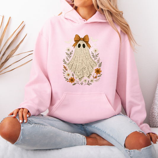 👻🎀 Vintage Lace Ghost Floral Hoodie 🌼🍂🤎