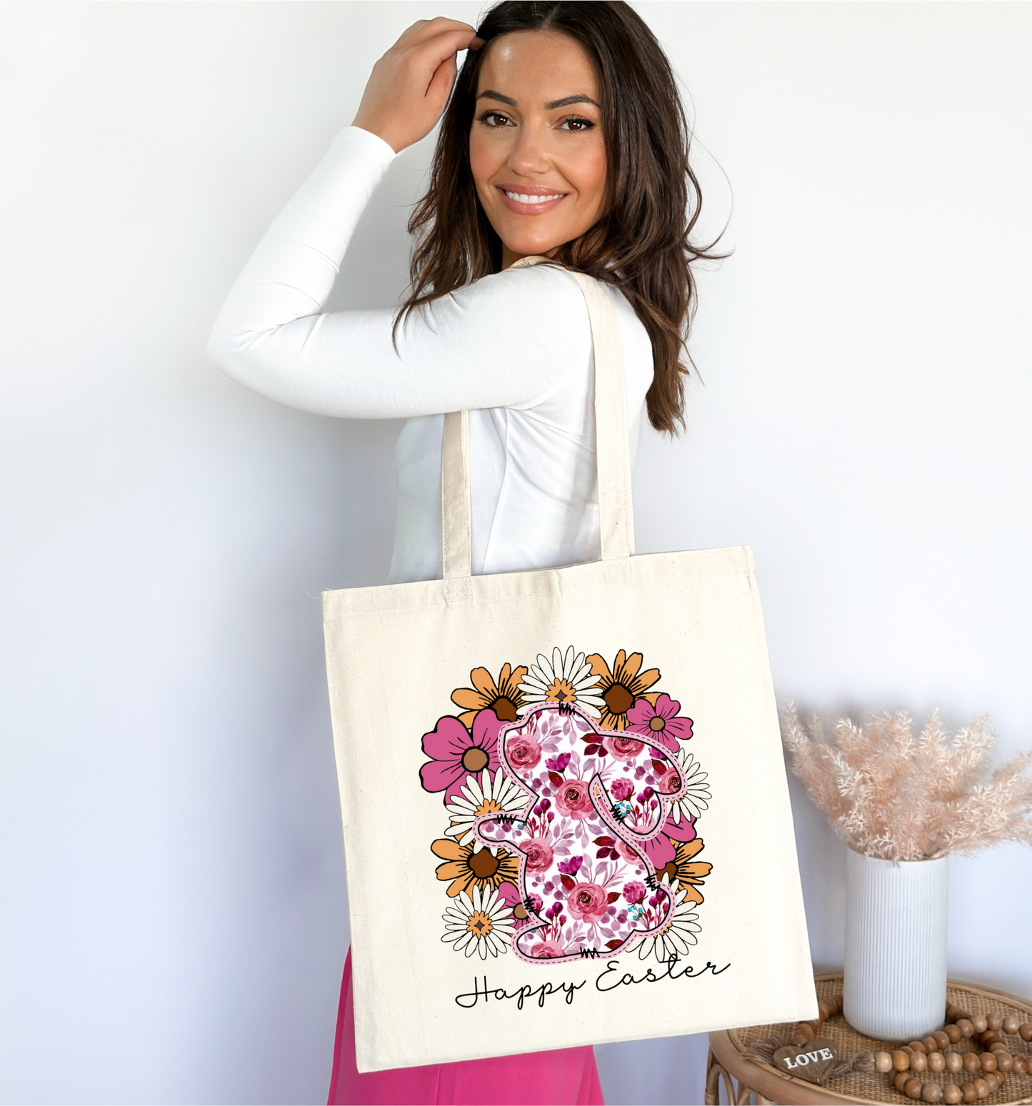 Boho Blossom Bunny Tote Bag 100% Organic Cotton
