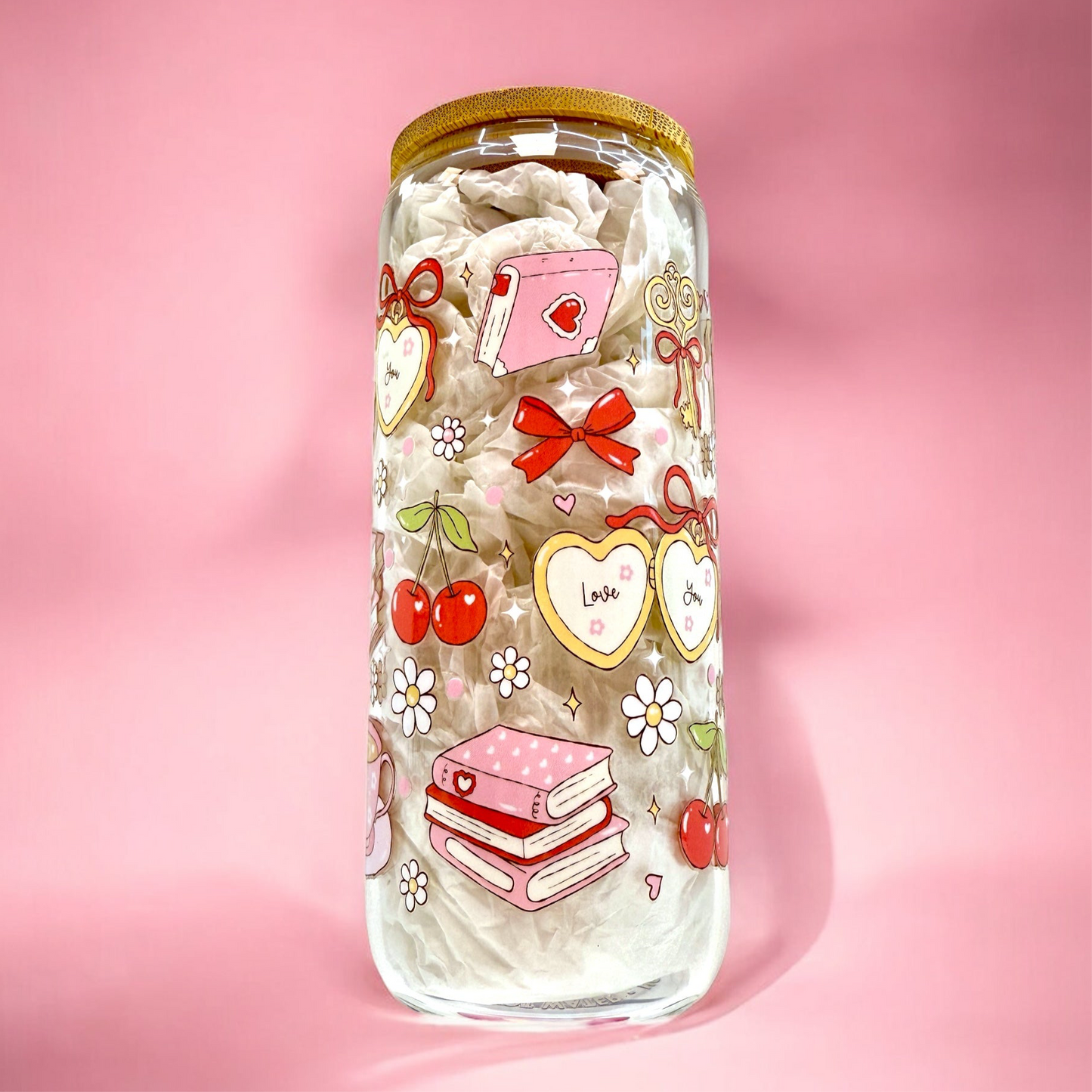 “Sweet Chapters” 20oz Glass Cup 📚🍒💖