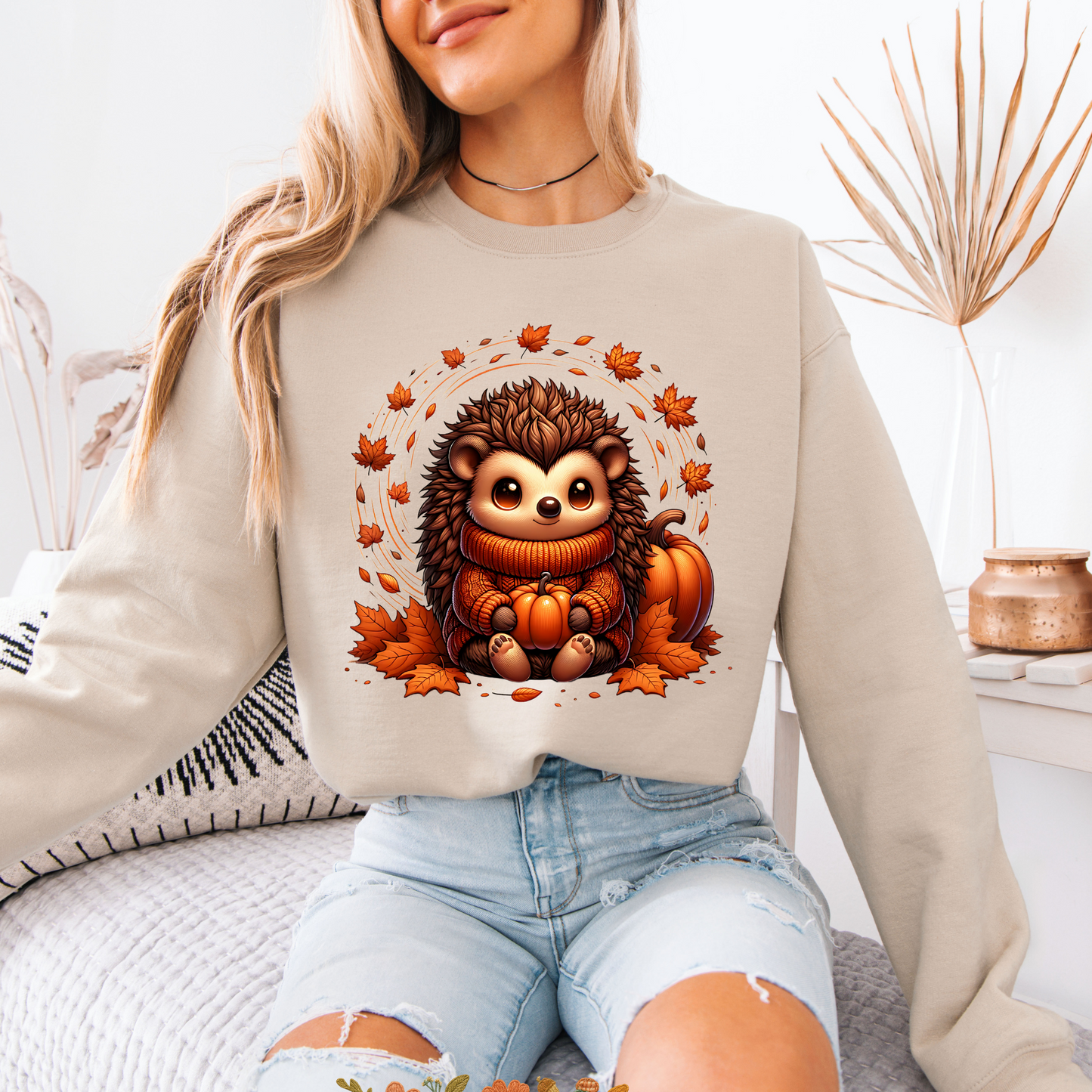 🎃🦔 Cute Cozy Hedgehog Fall 🍂Cotton Sweatshirt