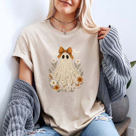 👻🌸 Cottagecore Lace Ghost T-Shirt 🎀🍂✨