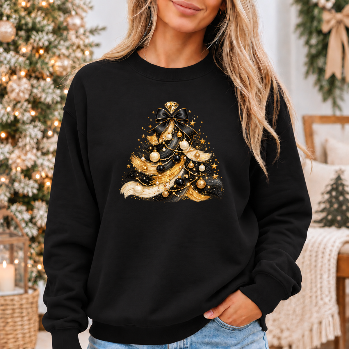 Midnight Glam Christmas Tree ✨🖤 Cosy Christmas Sweatshirt
