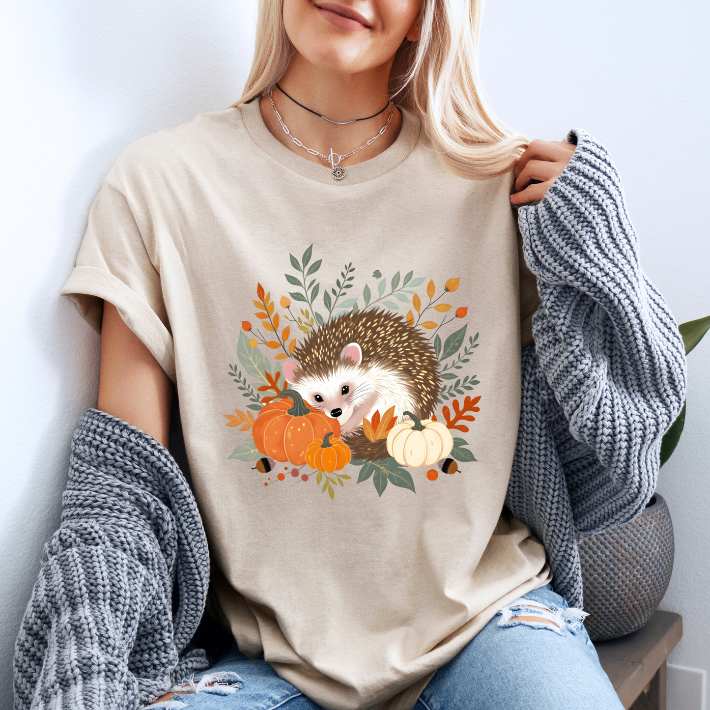 🧡 Cute Hedgehog Fall Vibes T-Shirt 🍁 100% Organic cotton