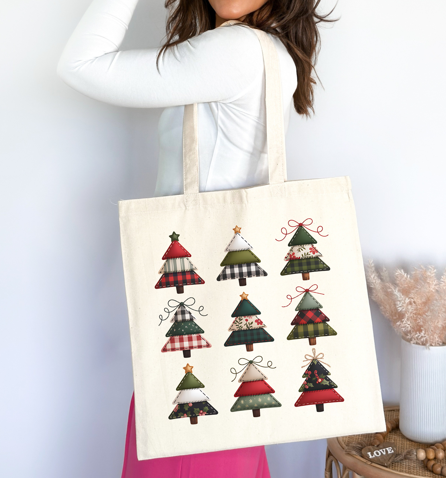 🧵 Stitched Christmas Trees 🎄 Tote Bag 100% Organic Cotton