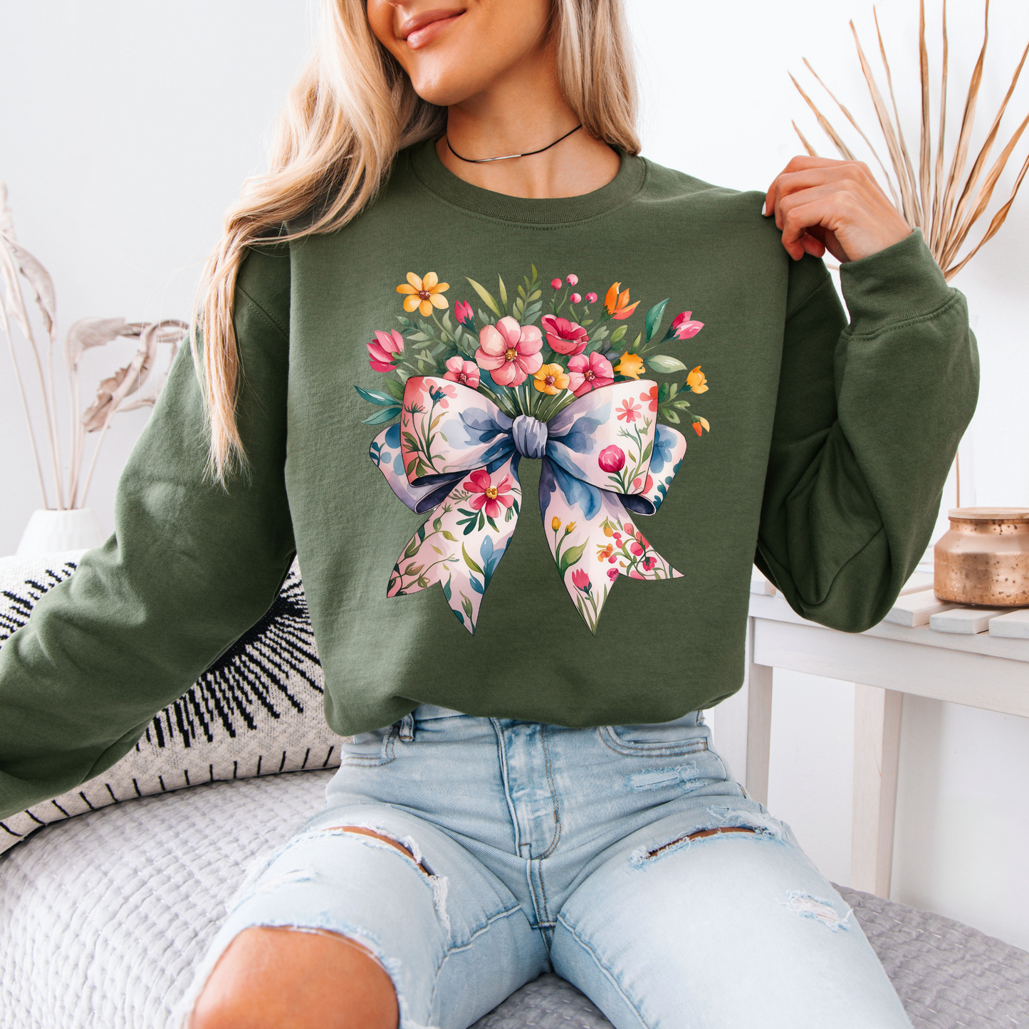 Spring Bow Cotton Sweatshirt