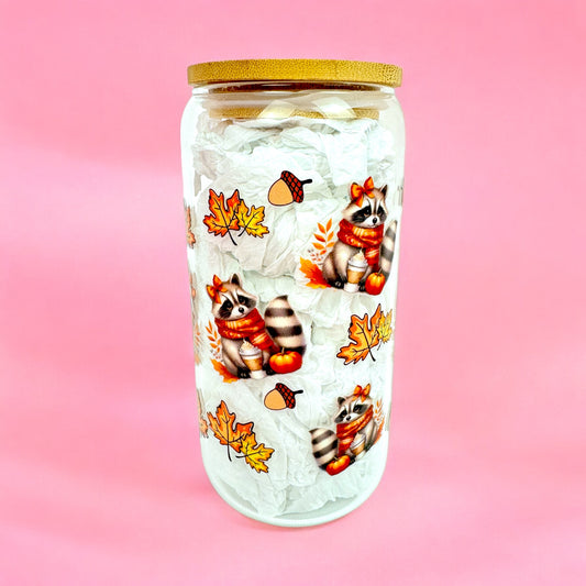 🦝 Feral Girl Autumn 16oz Glass Can with Bamboo Lid & Straw 🍂☕
