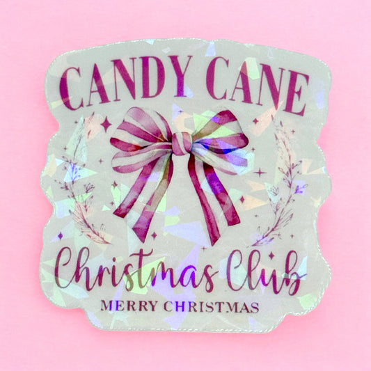 🍭 Candy Cane Christmas Club Holographic Sticker 🎀✨