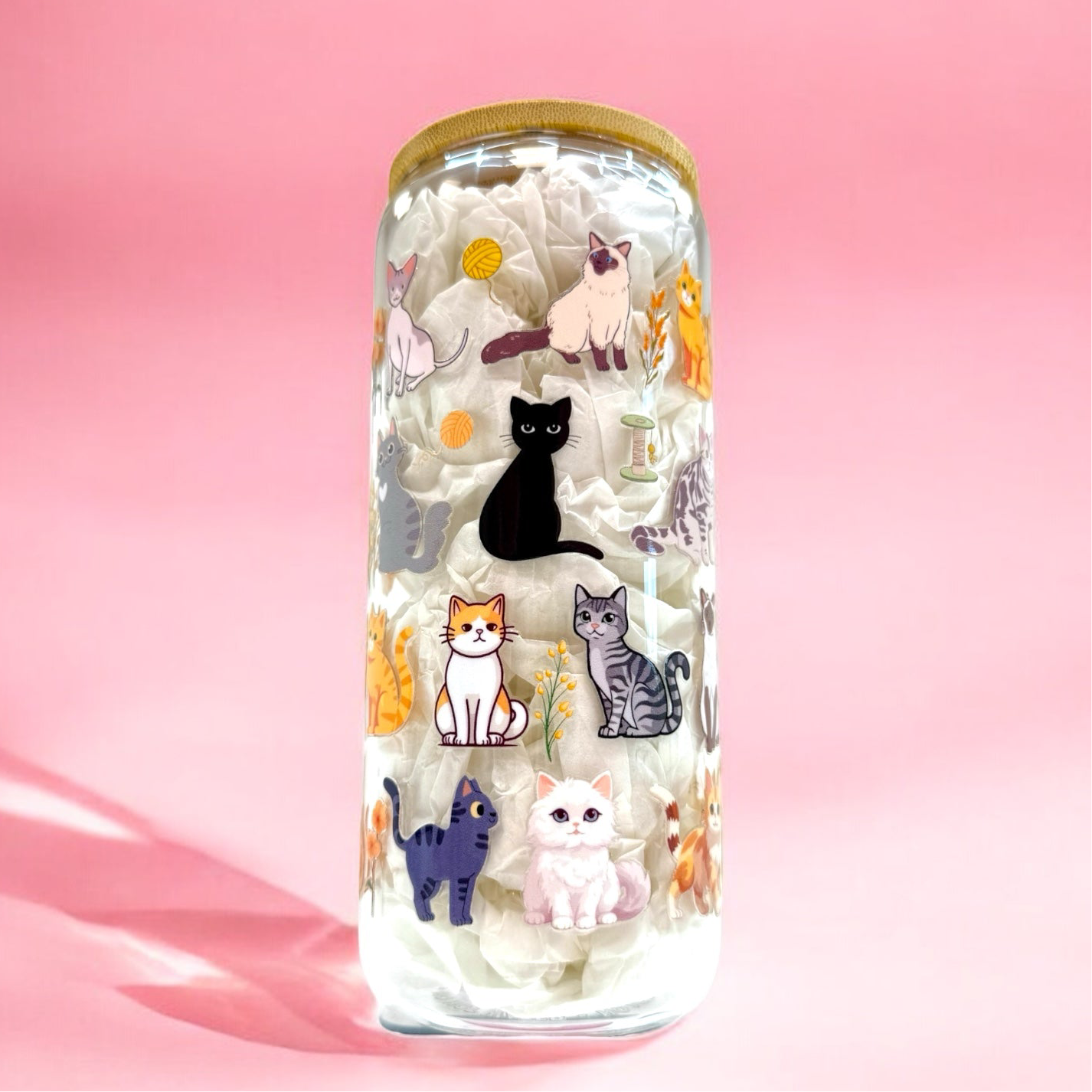 🌸 Meow & Sip – 20oz Cat Lovers Glass Cup 🐾
