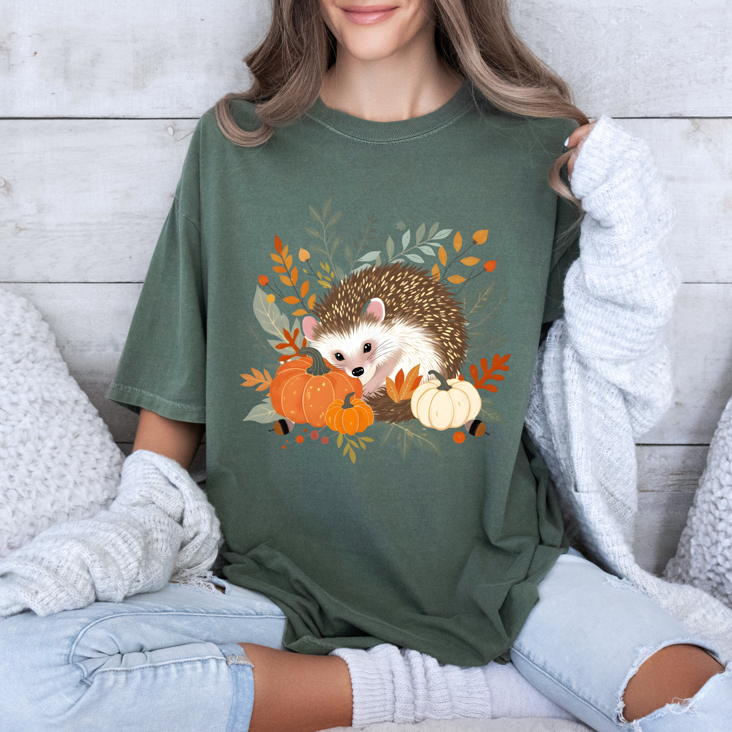 🧡 Cute Hedgehog Fall Vibes T-Shirt 🍁 100% Organic cotton