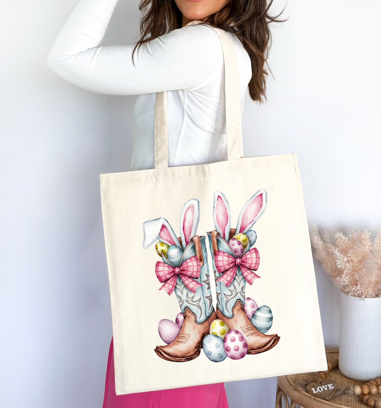Bunny Boots & Bows Tote Bag 100% Organic Cotton