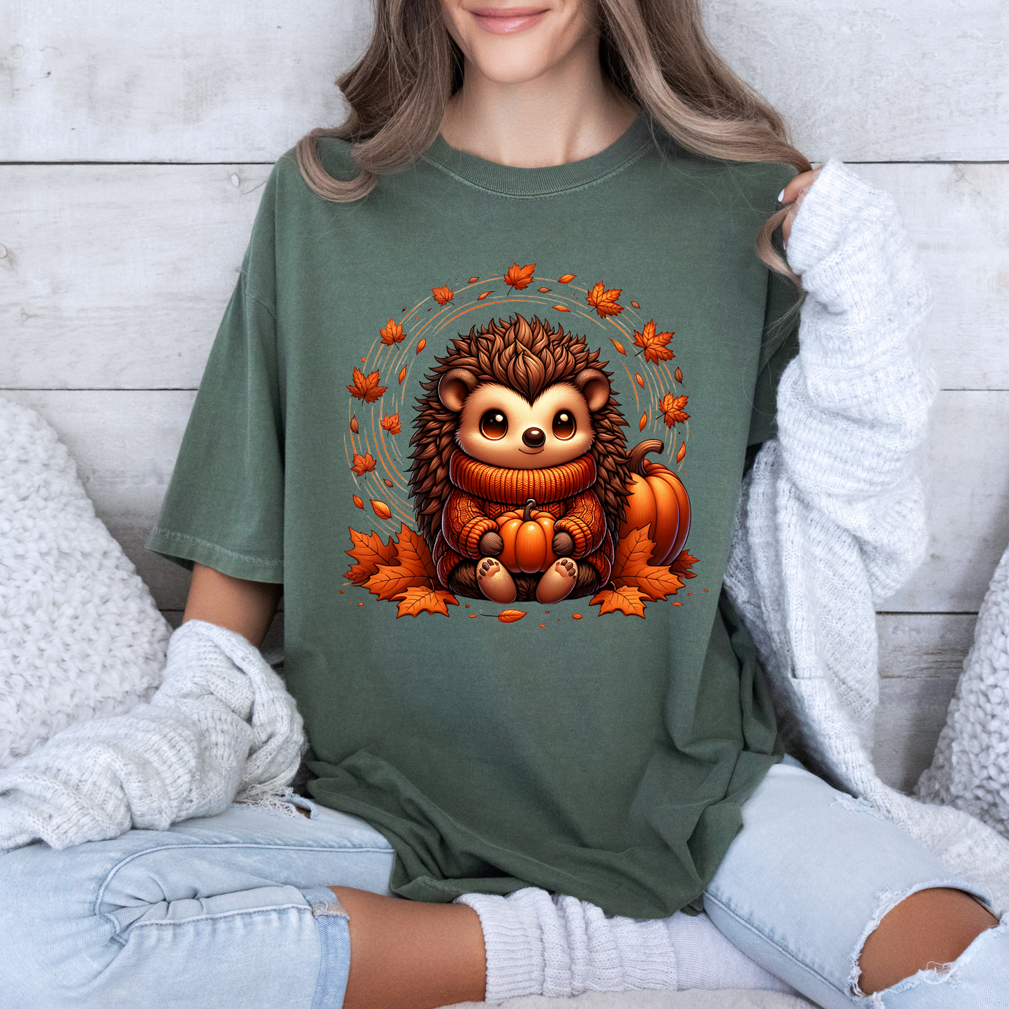 🧡 Autumn Vibes Hedgehog Tee 🍁🎃☕ 100% Organic cotton