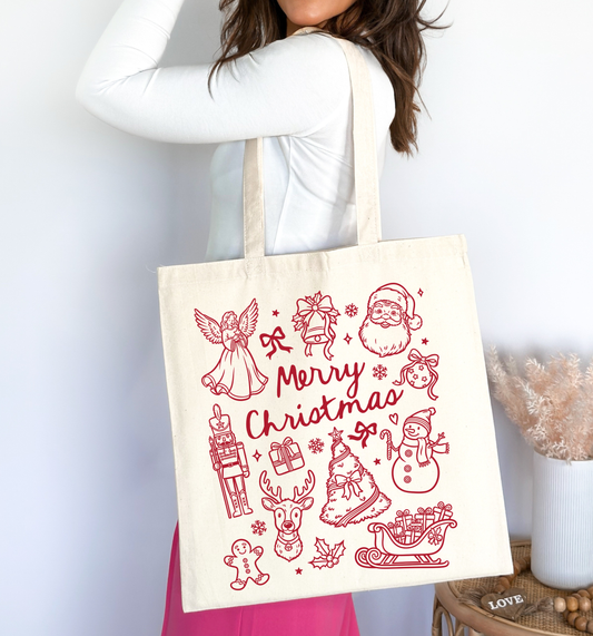 🎄 Christmas Doodles 🖊️ Tote Bag 100% Organic Cotton