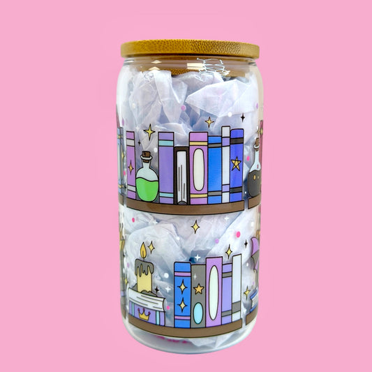 🐉✨Enchanted Bookshelf 16oz Glass Cup ✨📚