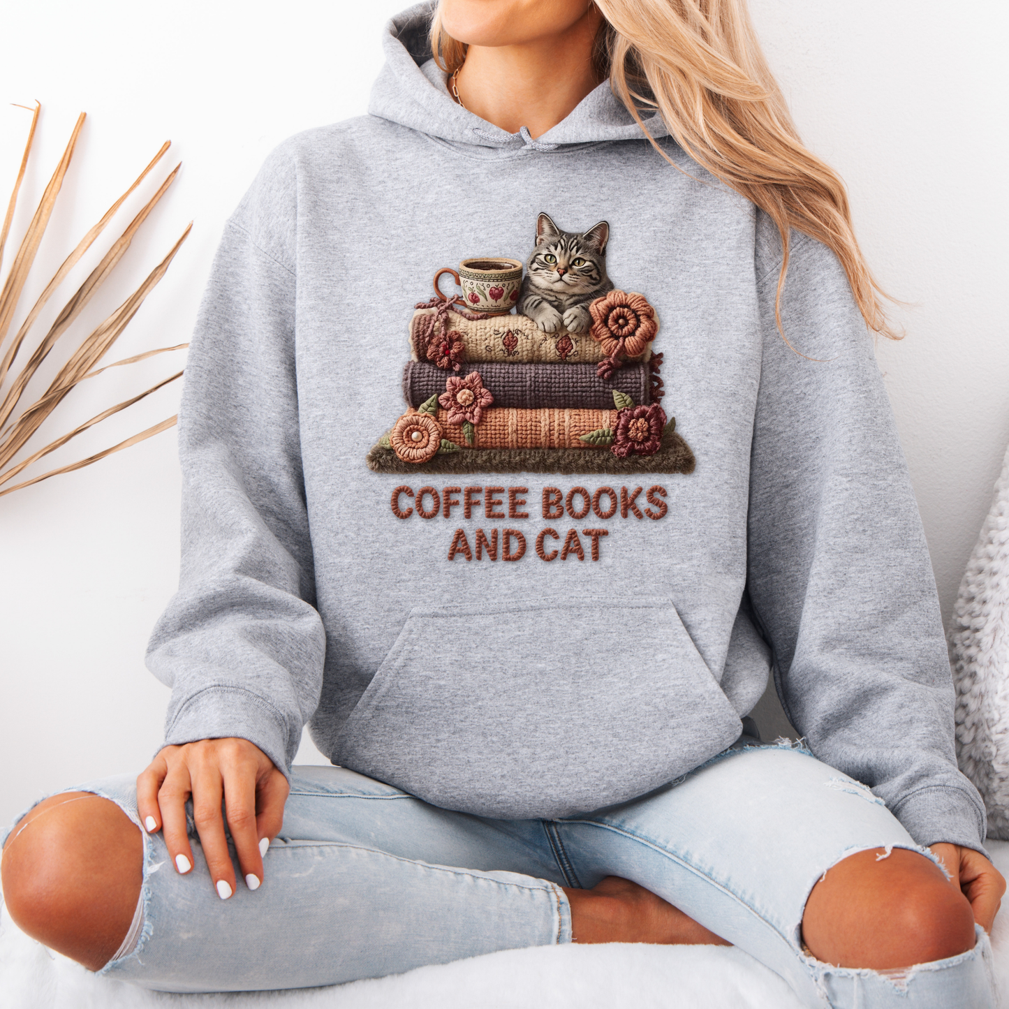 🧶✨Coffee, Books & Cat Cozy ☕📚🐱Luxuriously Thick Hoodie✨