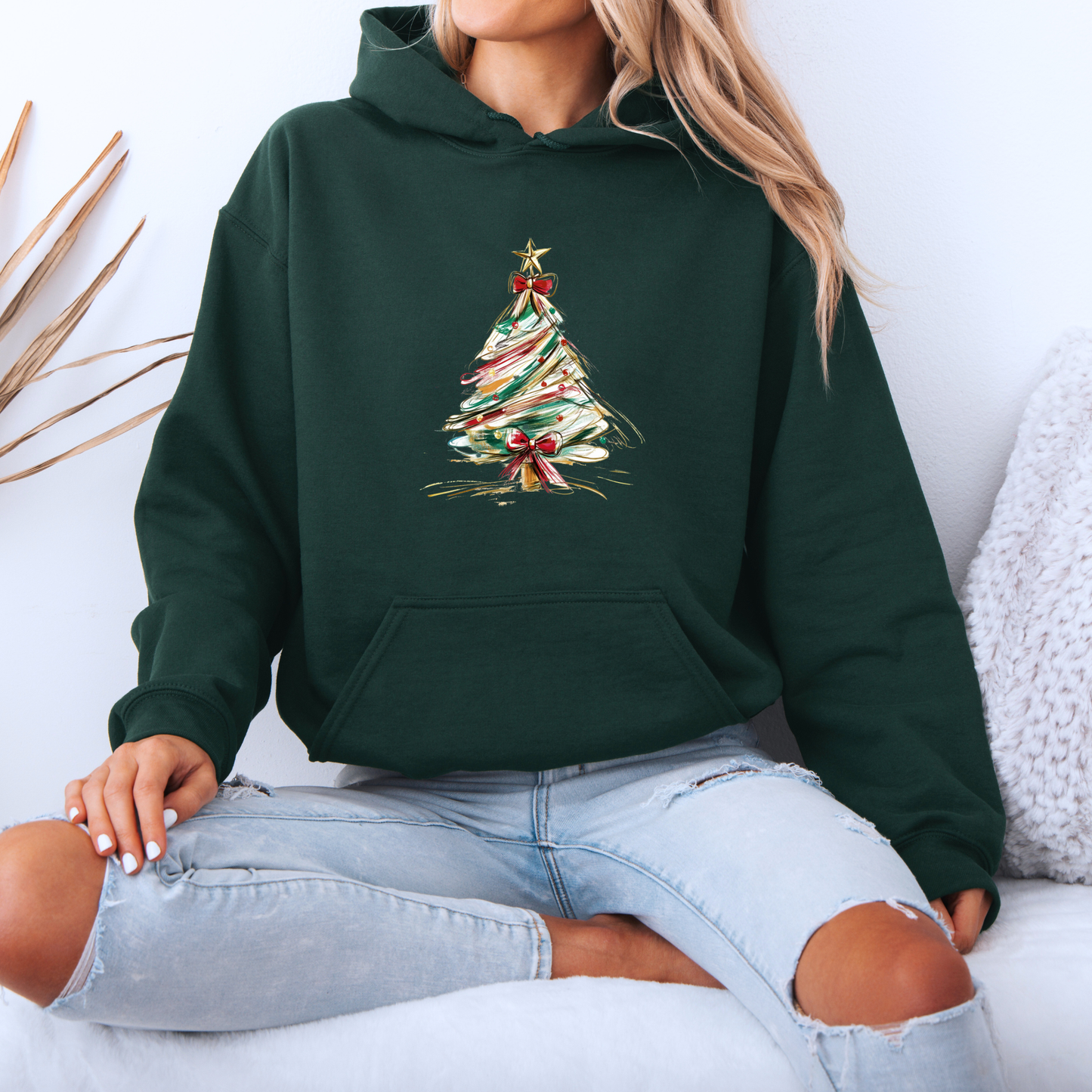 🌟 Golden Brush Christmas Tree 🎄  Luxuriously Thick Hoodie