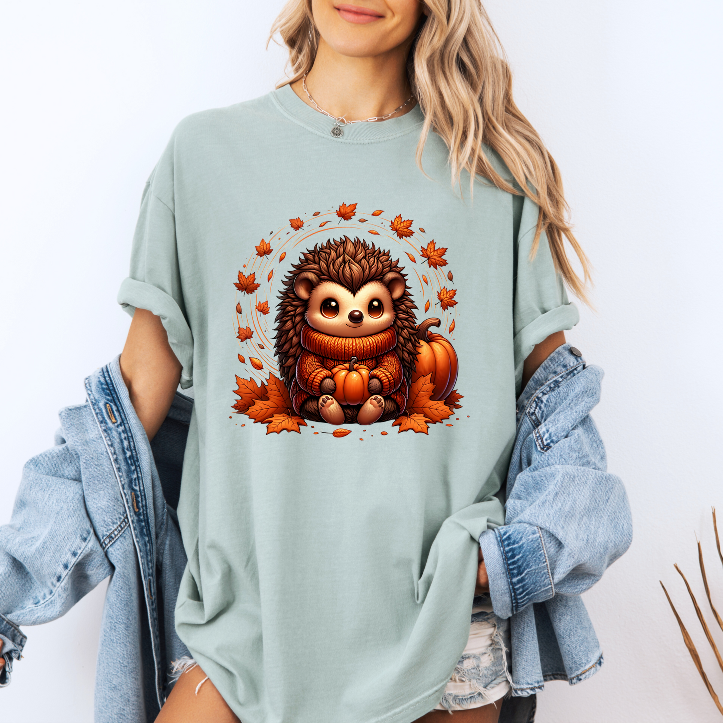 🧡 Autumn Vibes Hedgehog Tee 🍁🎃☕ 100% Organic cotton