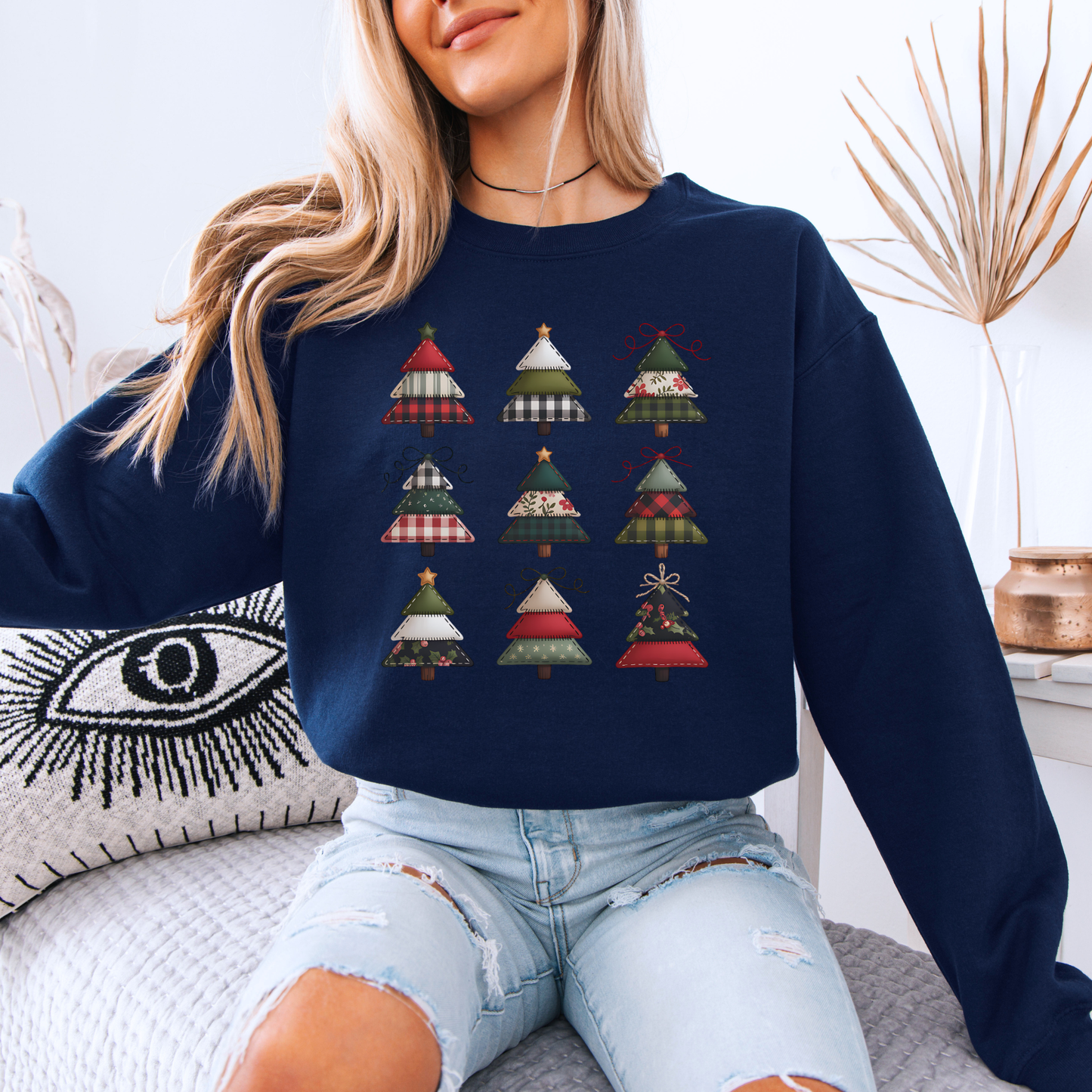 🧵 Stitched Christmas Trees🎄 Organic Cotton Sweatshirt