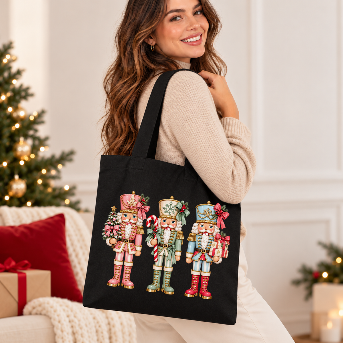 🎀 The Pastel Nutcracker Trio Christmas Tote Bag