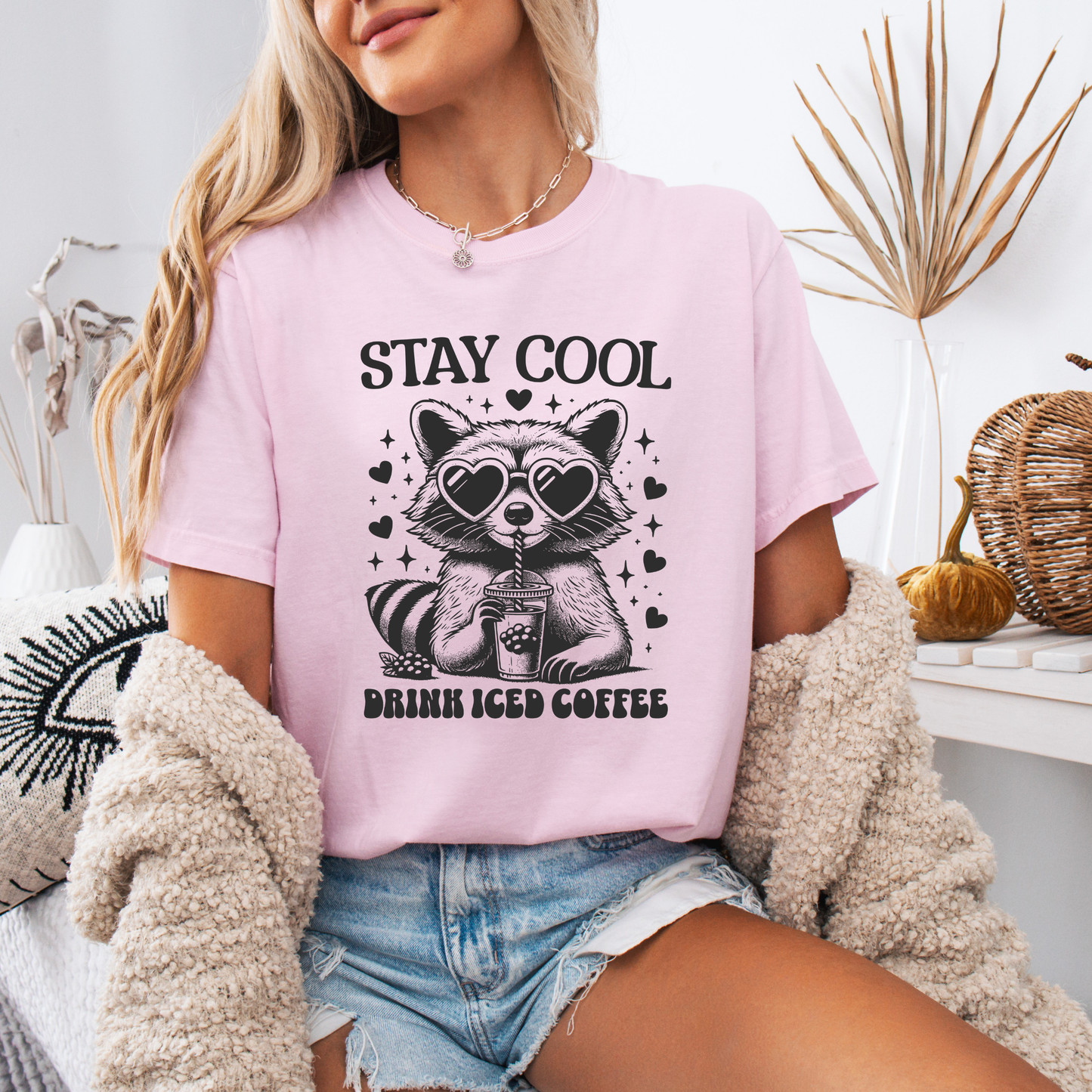 ☕🐾 Stay Cool Raccoon Tee | Drink Iced Coffee Vibes 🧊💖