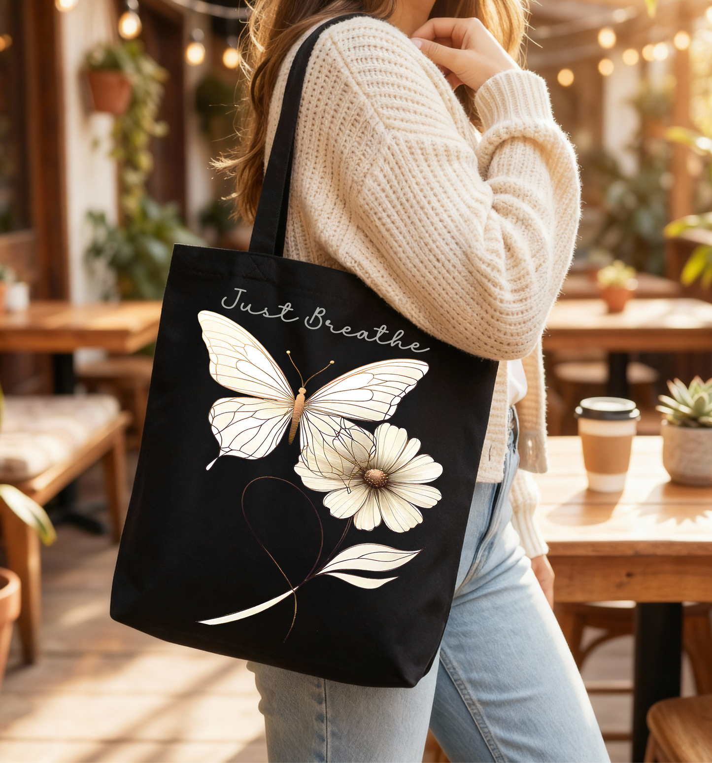 Just Breathe Butterfly & Bloom Tote Bag 🦋🌼