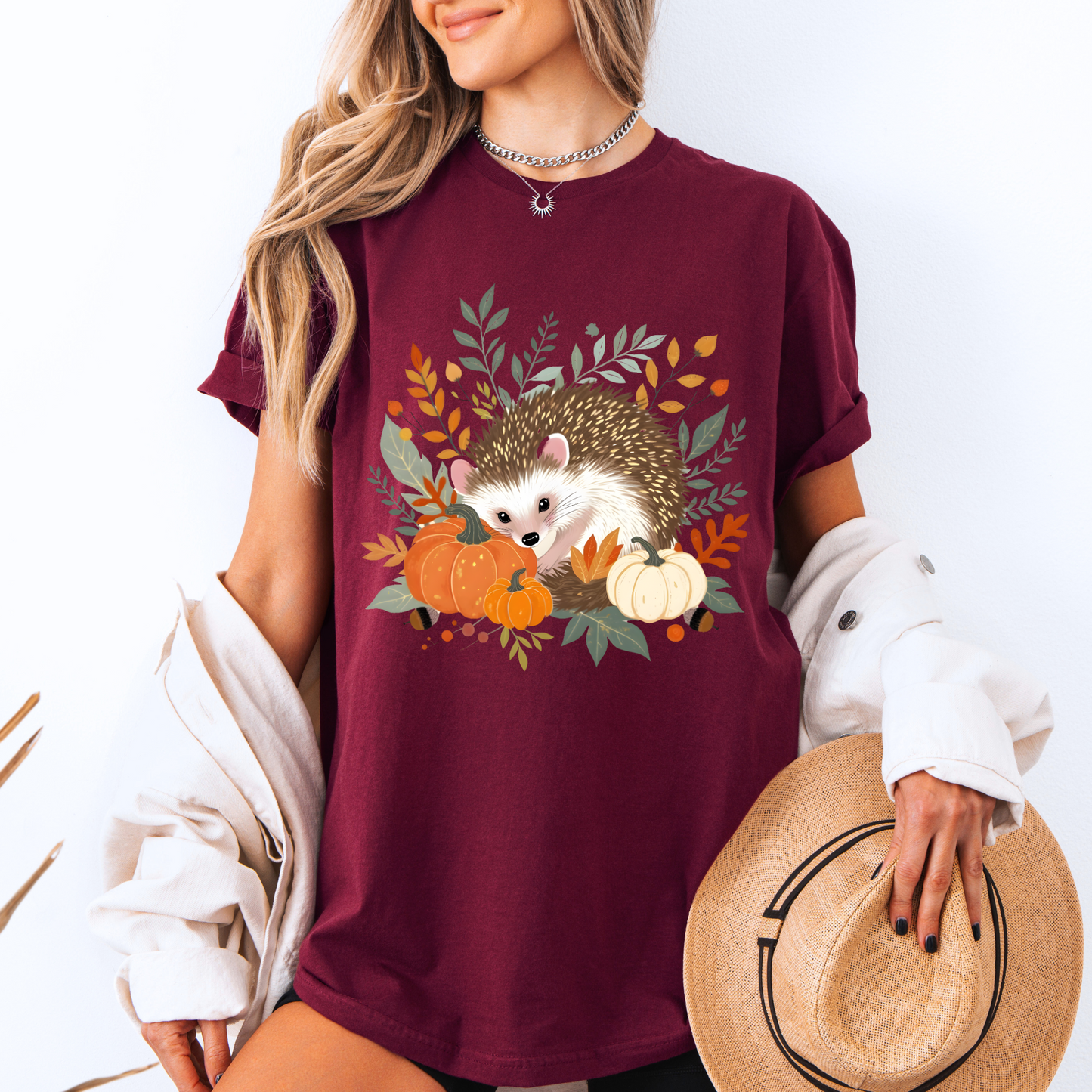 🧡 Cute Hedgehog Fall Vibes T-Shirt 🍁 100% Organic cotton