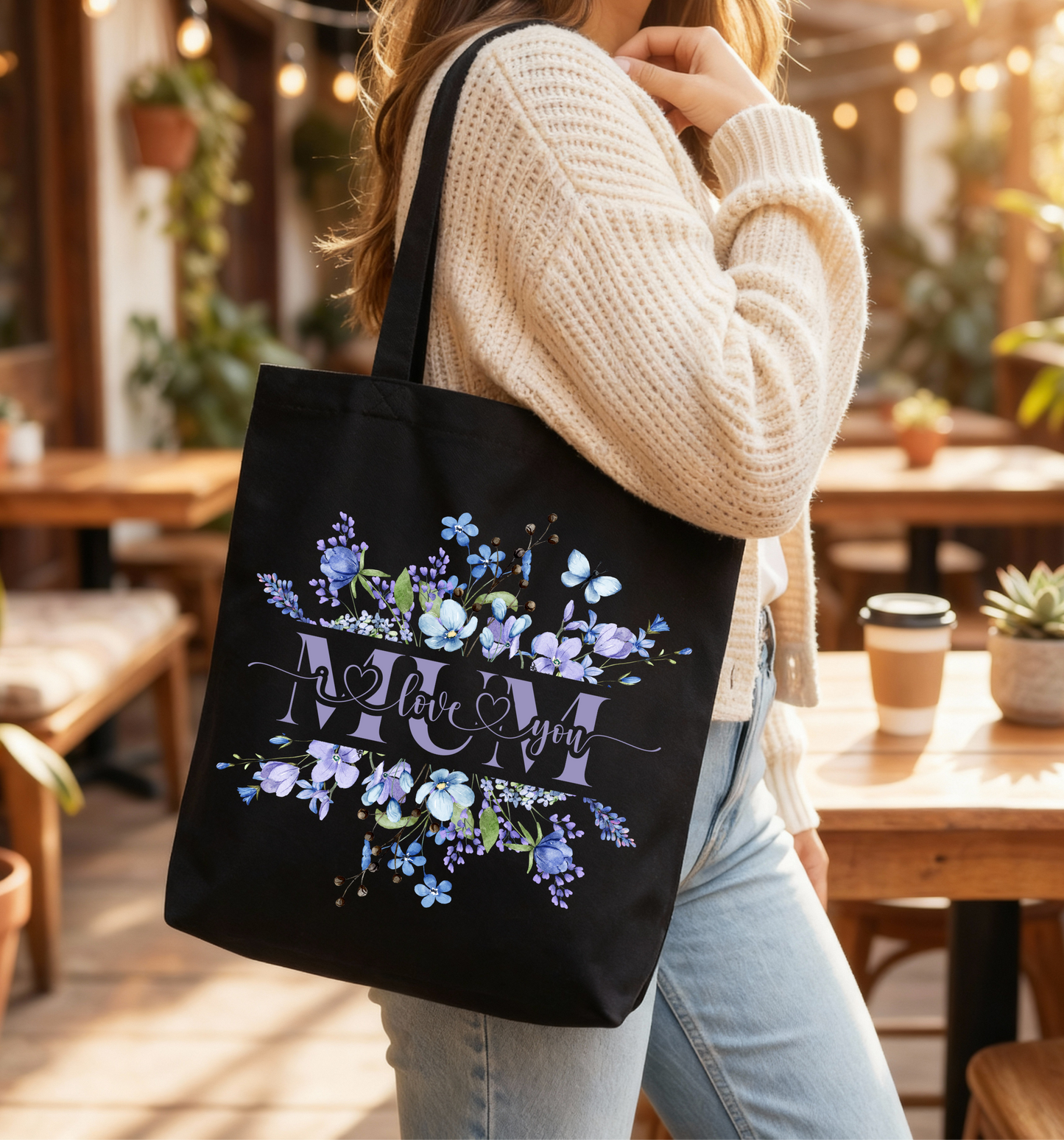 💙 Floral “Mum” Tote Bag — Elegant Blue Wildflower Mother’s Day Gift