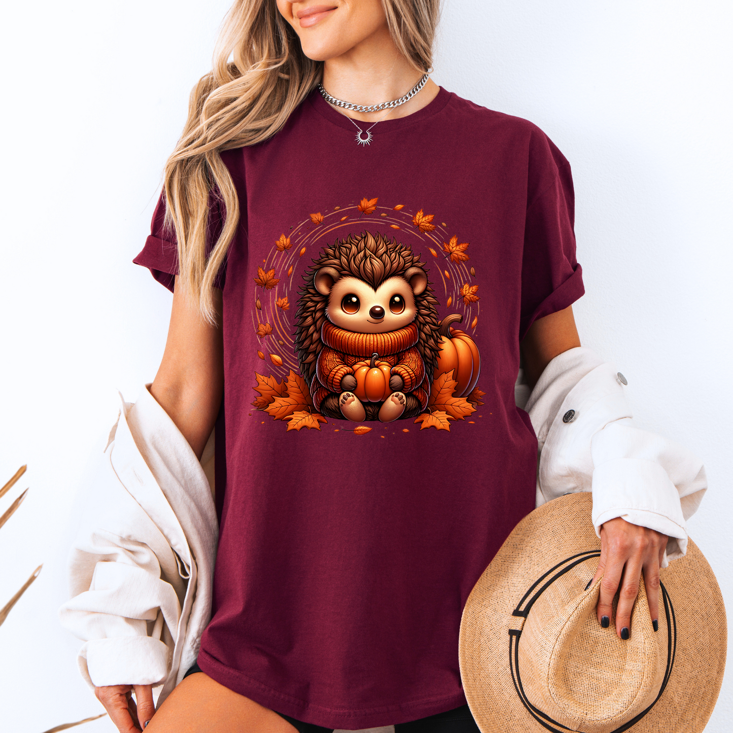 🧡 Autumn Vibes Hedgehog Tee 🍁🎃☕ 100% Organic cotton