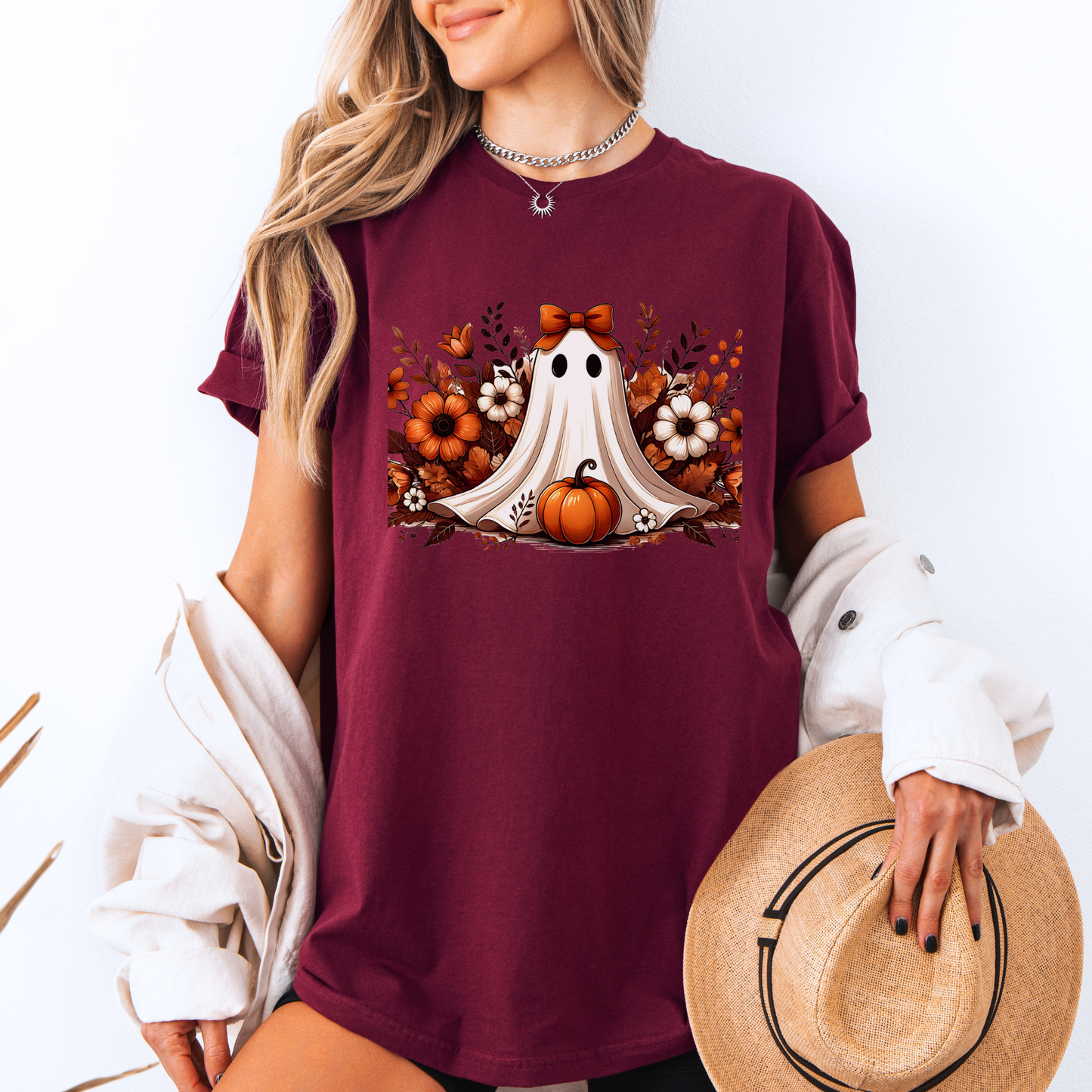 Pumpkin Ghost Bloom - 100% Organic cotton T-shirt