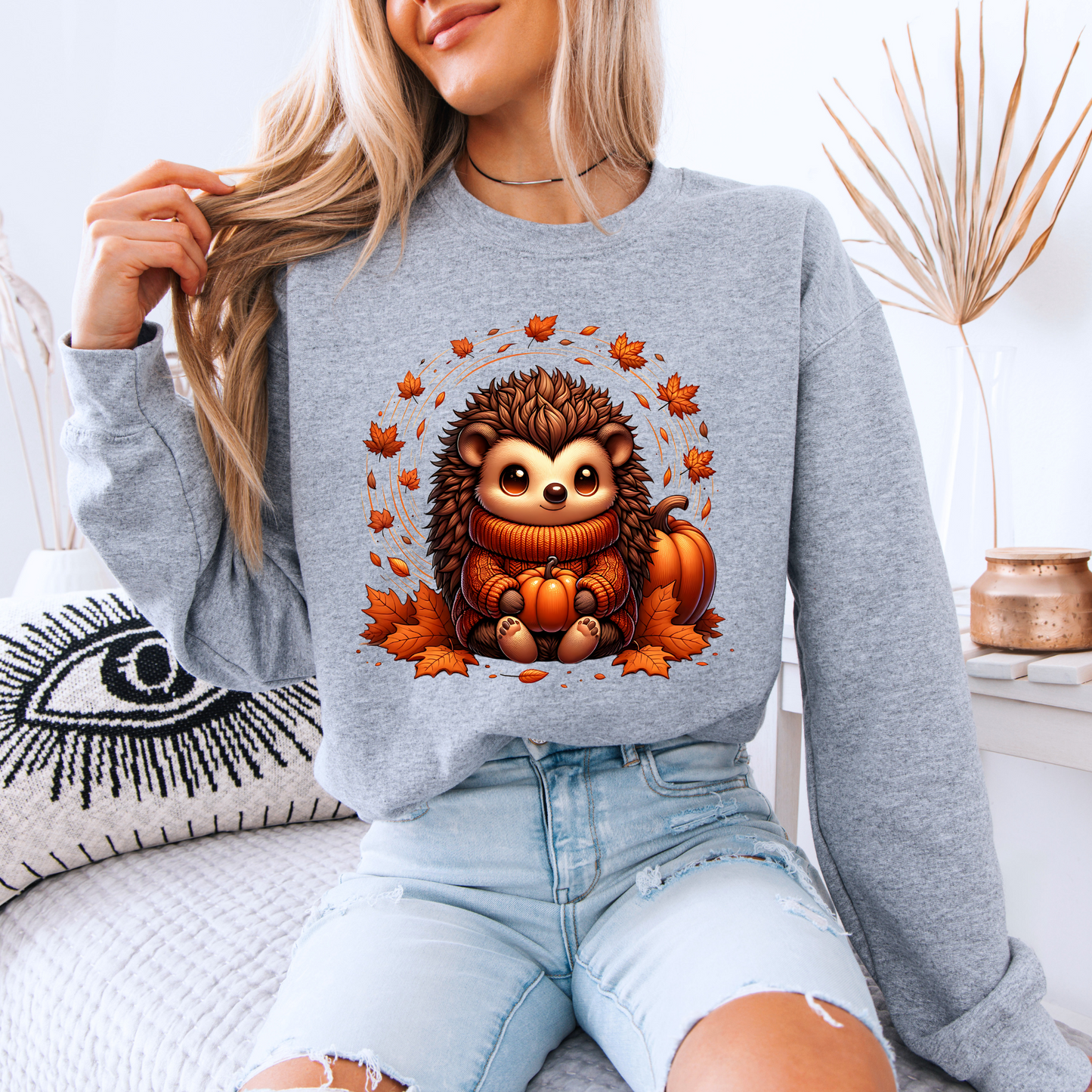 🎃🦔 Cute Cozy Hedgehog Fall 🍂Cotton Sweatshirt