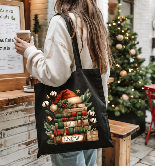 📚 All Booked for Christmas 🎄 Tote Bag 100% Organic Cotton