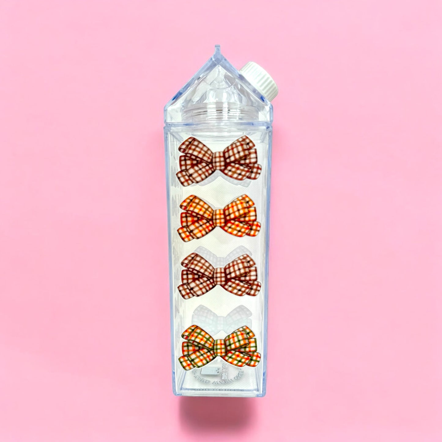 🎀 Fall Bows Milk Carton Water Bottle – 16oz Clear Cup 🍁✨